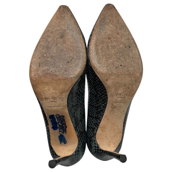 Jimmy Choo Heels Womens 37.5 7.5 US Green Black Snake Python Abel Pump Stiletto - Picture 5 of 13